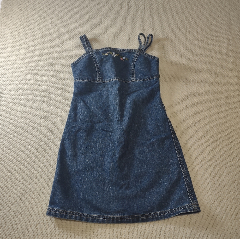Vintage Y2K Girl's Embroidered‎ Denim Dress Size 5 Casual Lightweight Bohemian